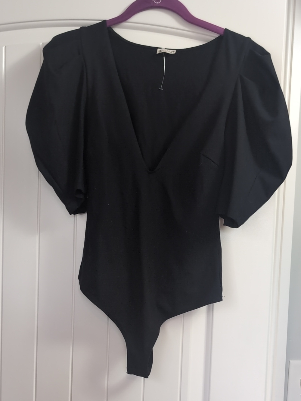 Free People Black V-Neck Bodysuit